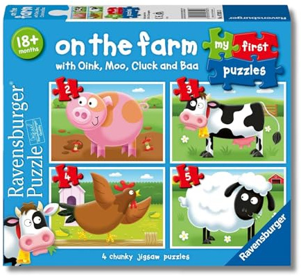 Ravensburger On The Farm, My First Jigsaw Puzzles (2, 3, 4 & 5 Piece) Educational Toys for Kids Age 18 Months and Up - Gifts for Toddlers