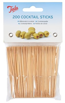 Tala Bamboo Cocktail Sticks, Ponted End Cocktails Sticks Perfect for Buffets, Canapes and Appetisers, Pack Off 200 Stick Each Measuring 8cm, Can Also be Used a dential/toothpicks