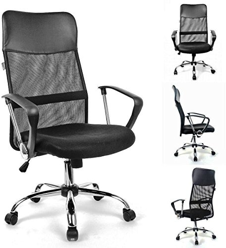 ALEO shopweb. Stuhl Büro Manager Netz, Drehstuhl Farbe schwarz mit Armlehnen verstellbar.- Stoff schwarz Chrom