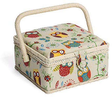 Hobby Gift Scatola Piccola per Cucito con Manico - Cestino Porta Cucito in Cotone con Scomparti per Strumenti e Accessori Creativi - 20 x 20 x 11 cm, Gufo