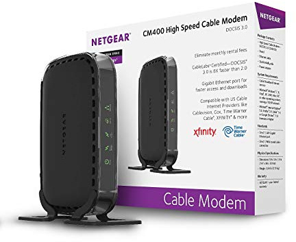 NETGEAR Cable Modem CM400 Compatible with Cable Providers Xfinity by Comcast, Spectrum, Cox | for Cable Plans Up to 100 Mbps | DOCSIS3.0, Black (CM400-100NAS)