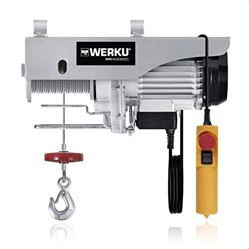 Werku WK400220, Polipasto Cable, Calidad Profesional, Carga Max 600 kg, Potencia 1050 W, Protección IP54, Altura Max 22 m