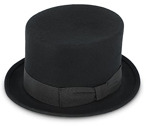 fiebig Zylinder mit Ripsband | Zylinderhut aus 100% Wolle für Damen und Herren | Klassischer Wollfilzhut Made in Italy (59-L, Schwarz)