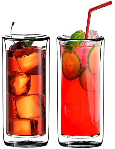 Sun's Tea (Set of 2) 20oz (600ml) Ultra Clear Strong Double Wall Insulated Thermo Glass Tumbler V3 Highball Glass for Beer/cocktail/lemonade/iced Tea/Smoothie (Real Borosilicate Glass, Not Plastic)
