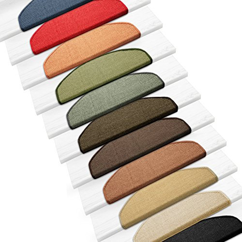 casa pura Sisal Stufenmatten im 15er Set | 100% Naturfaser in 2 Größen | sicherer Halt auf Ihrer Treppe | halbrund 65x24 cm mit Lippe - grau/Khaki