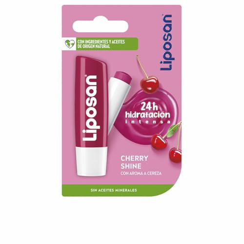 Labello Liposan Cherry Shine (1 x 4,8 g), cacao de labios con olor a cereza, bálsamo labial con color, bálsamo hidratante para unos labios bonitos, suaves y jugosos