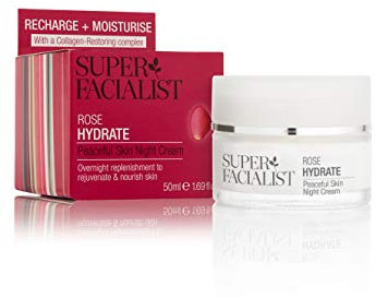 Super Facialist Rosehip Peaceful Skin Night Cream - Moisturiser to Replenish & Rejuvenate Skin with Hyaluronic Acid & Cucumber Oil, Gentle Face Care, Vegan Friendly, 50ml