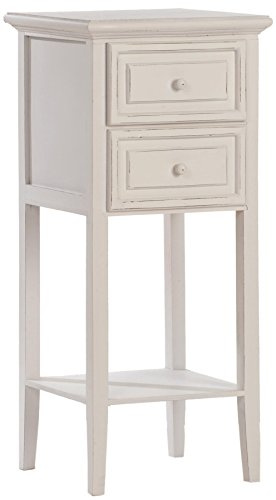 MyFlair Telefontisch aus Paulownia Holz & MDF 36 x 36 x 83 cm | Beistelltisch mit 2 Schubladen, Flurkonsole, Ablagetisch, Konsolentisch, Pflanzentisch, Nachttisch, Ablage Landhausstil | Meridian Weiß