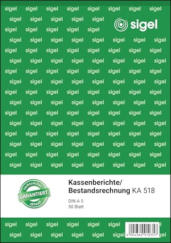 Sigel KA518 kassarapport/inventarieräkning A5, 50 blad