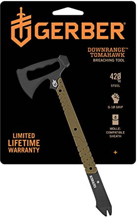 Gerber Outdoor Axe, Downrange Tomahawk, con Testa di Martello e Piede di Porco, Fondina Inclusa, Compatibile Molle, Materiale: Acciaio 420Hc, Lunghezza: 48,9 Cm, Peso: 862 G (Senza Fondina), 30-000715