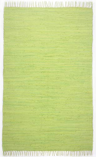 Theko Dhurry | Fleckerl | Flachgewebe-Teppich aus 100% Baumwolle; handgewebt, waschbar, beidseitig verwendbar | 70 x 140 cm; Grün | Happy Cotton