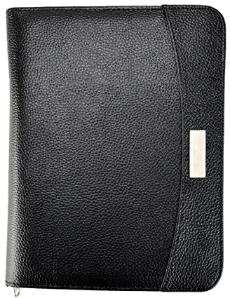 Arpan A5 Zipped Business Executive Conference Folder with Calculator & Pad Ring Binder Portfolio - Black