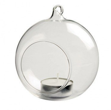 Succulent Style 4 X HANGING GLASS BAUBLE SPHERE BALL CANDLE TEA LIGHT HOLDER CLEAR GARDEN OUTDOOR 8 cm