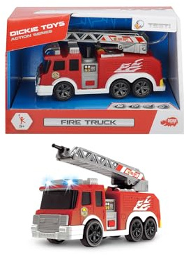 Dickie - Camión de Bomberos Action Series 15cm 3302002 Vehículo de Juguete con función, Color Rojo