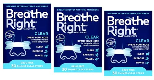 Breathe Right Nasal Strips, Small/Medium, Clear, 30 Count (Pack of 3)