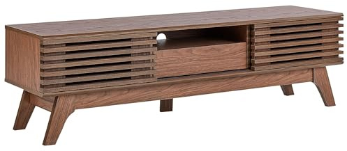 Meuble TV Bois Foncé en Panneaux de Particule 2 Portes Coulissantes 1 Tiroir Detroit