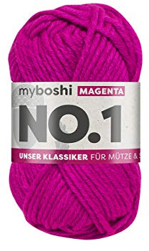 myboshi No.1 Wolle zum Häkeln und Stricken, Schnellstrickgarn, langlebige Mützenwolle, Strickwolle, Häkelwolle, mulesing-frei, 50g, Ll 55m Rosa (Magenta), 1 Knäuel