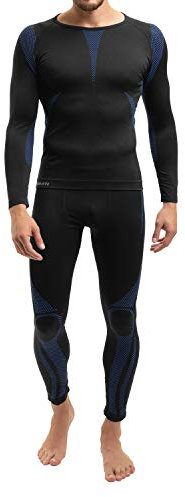 Celodoro herr Thermo underkläder set sömlös funktionskläder snabbtorkande Schwarz / Blau [S-M]