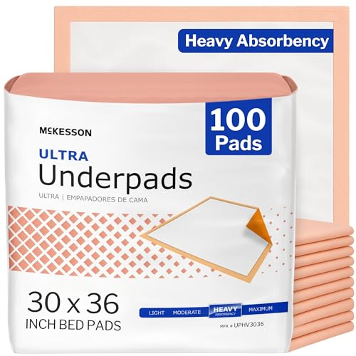 McKesson Underpads Disposable Bed Pads 30 x 36 [100 Count], Heavy Absorbency, Ultra Incontinence Chux Pads for Adults, Elderly, and Baby, Pee Pads