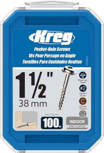 Kreg Zinc Pocket-Hole Screws - SML-C150-100 - 1-1/2 Inch - Coarse Thread - Maxi-Loc Head - Indoor - 100 Count