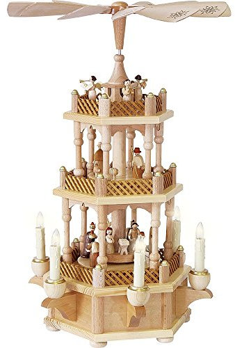 Glässer Pyramide de Noël crèche à 2 étages, électrique, Bois Naturel, Hauteur : 45 cm (Art. 16715)