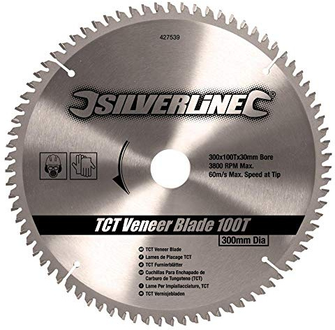Silverline Tools 427539 - Disco de TCT para madera contrachapada, 100 dientes (300 x 30 - anillos de 25, 20 y 16 mm)