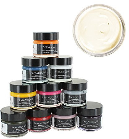 Famaco Leather Repair & Dye Cream | Self Seal Colourant for Quick and Easy Repair | Suitable for Sofas, Car Seat, Shoes, Handbag, and More (White)