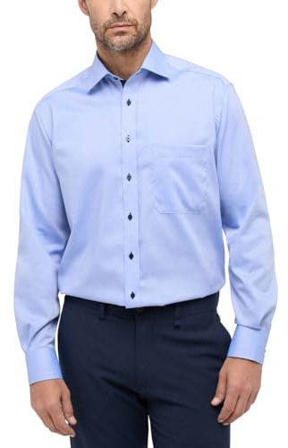 ETERNA Camisa de Manga Larga Comfort Fit Pinpoint Monocolor con Cuello clásico Kent, Azul Claro, 48 Grande