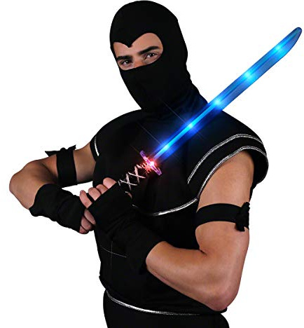 FlashingBlinkyLights Deluxe Ninja LED Light up Sword with Motion Activated Clanging Sounds