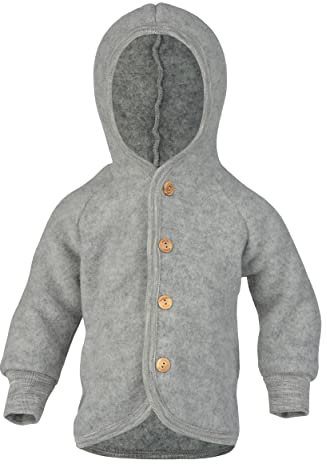 Engel Baby Jacke mit Kapuze Wollfleece, Hellgrau Melange, 62/68