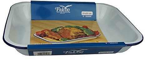 61031 Enamel Bake Pan, 29cm x 19cm x 5cm, White & Blue