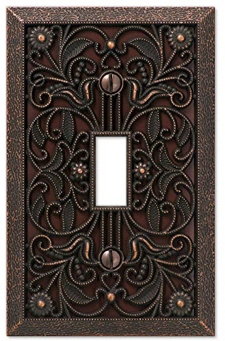 Amerelle 65TDB Filigree Wallplate, 1 Toggle, Cast Metal, Aged Bronze, 1-Pack