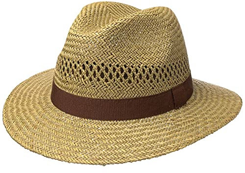 Lipodo Classic Traveller Strohhut Damen Herren Made in Italy Sommer Braun Ripsband Natur M (56-57 cm)