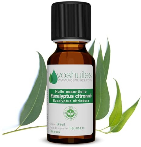 Voshuiles - Huile Essentielle Eucalyptus Citronné - 125ml - 100% Pure et Naturelle - HEBBD - Utilisation en Massage à Diluer ou Diffusion - Parfum Frais - Idéal Sportifs - - Entreprise Française