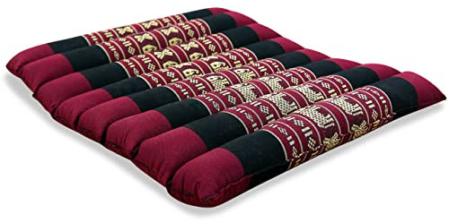 livasia Sitzkissen Stuhlauflage klein - 35x35x4,5cm - Bodenkissen gesteppt Indoor/Outdoor, Meditationskissen Yogakissen, Stuhlauflage Palettenmöbel, Steppkissen für Stuhl und Bank (Rot/Elefanten)