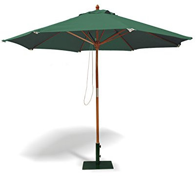 Jati Umbra 3m Wooden Garden Parasol with Cover (Green) - Octagonal | Double-Pulley | 2-Part Pole