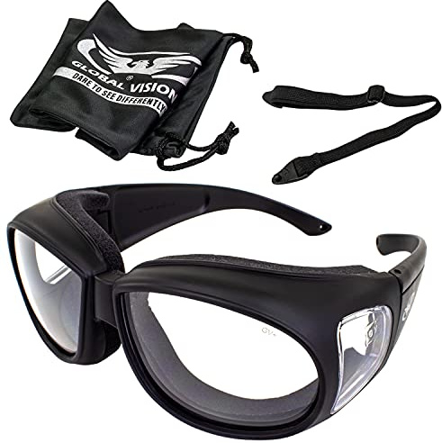 Global Vision Outfitter Padded Motorcycle Safety Glasses Fits Over Glasses with Anti-Fog Protection (Clear to Smoke Lens)