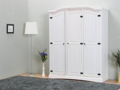 Dynamic24 3trg massiv Kiefer Mexico Kleiderschrank New Mexiko Schlafzimmer-Schrank weiß