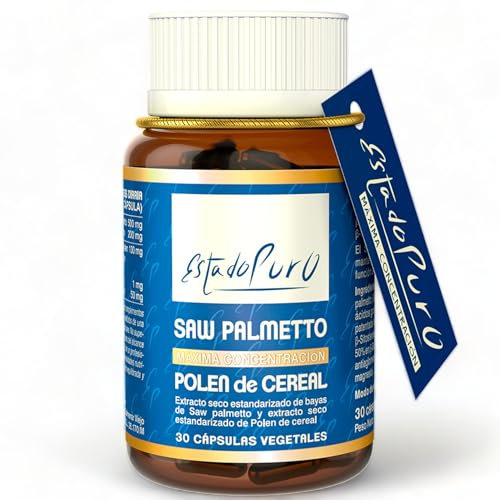 Saw Palmetto Estado Puro | 500 mg Serenoa Repens (40% Ácidos Grasos) | Para la Próstata Inflamada y Salud Urinaria en Hombres | Reforzado con Beta Sitosterol | 30 Cápsulas | Tongil
