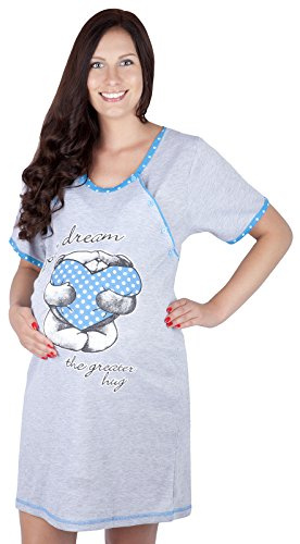 Mija - Camicia da Notte 2 in 1 Cotone Premaman/Allattamento/Allattamento al Seno 2056 U (IT 44, Turchese)