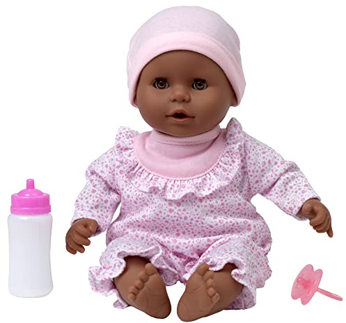 DOLLSWORLD from Peterkin | Little Treasure | 38cm doll with sleeping eyes, bottle and dummy with pretty pink outfit | Dolls & Accessories | Ages 18m+
