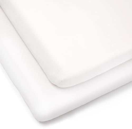 Clair de Lune Cot Bed Cotton Jersey Fitted Sheets (Pack of 2, White)