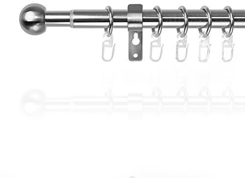 Lichtblick Gardinenstange Kugel, 20 mm, ausziehbar, 1 läufig, 120-230 cm Länge, inklusive Wandhalter und Ringe mit Faltenleghaken Edelstahl Optik