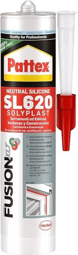 Pattex SL 620 Serramenti ed Edilizia Sigillante trasparente, Silicone per lattoneria, serramenti, ecc., Sigillante impermeabile per materiali vari, cartuccia da 300 ml