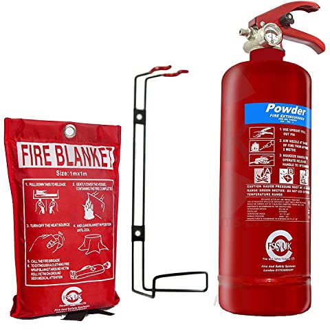 PREMIUM FSS UK 2 KG ABC POWDER BRITISH STANDARD KITEMARKED FIRE EXTINGUISHER With CE MARKED FIRE BLANKET. IDEAL FOR HOMES KITCHENS WORKPLACE WORKSHOPS OFFICES CARS VANS WAREHOUSES GARAGES HOTELS RESTAURANTS