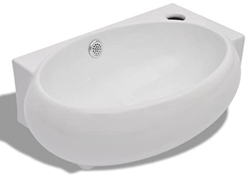 vidaXL Waschbecken Keramik Weiß Überlauf Waschtisch Keramikspülen Waschplatz