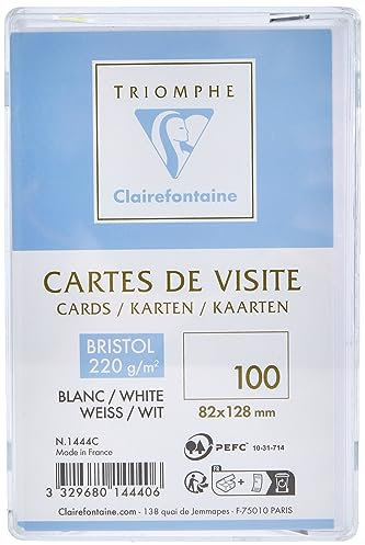 Clairefontaine 1444C - Box mit 100 Visitenkarten Triomphe Bristol Extra-Weiß Blanko 82x128 mm, 220g, 1 Box