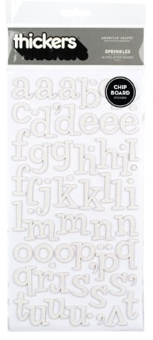 American Crafts Thickers Glitter Chipboard Letter Stickers, Sprinkles White