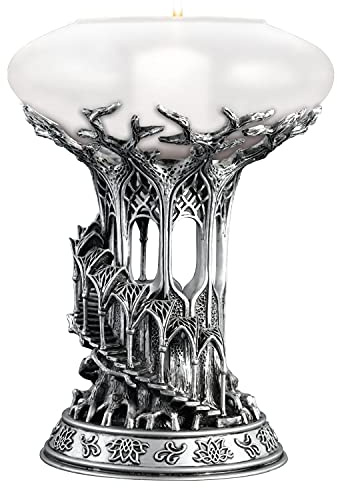 The Noble Collection The Lord of the Rings Lothlorien Candle Holder - 10in (25cm) Resin and Frosted Glass Candle Holder - Officially Licensed Film Set Movie Props Gifts