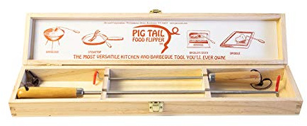 Jaccard Original Combo Pack with Wooden Gift Box, 12/19, PigTail Food Flipper, Stainless Steel